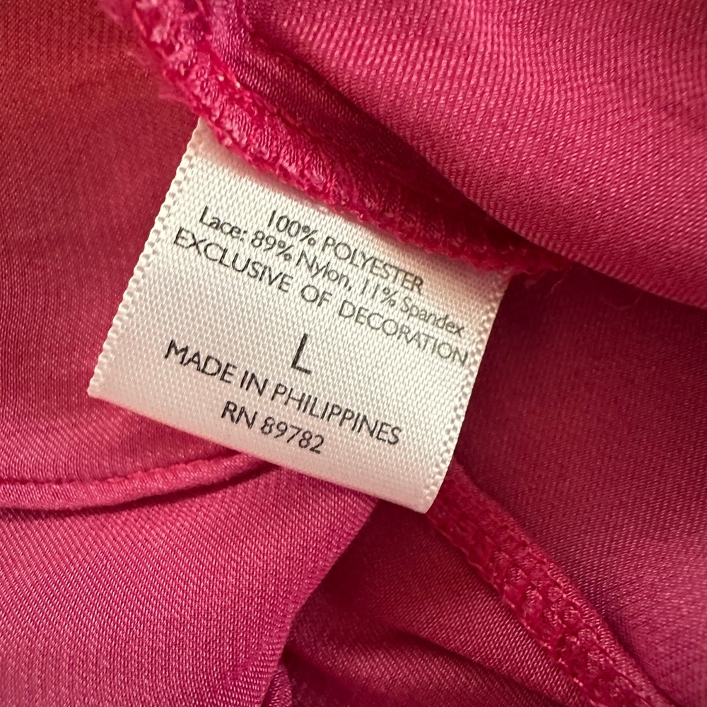 Josie NATORI 2-piece cami shorts hot pink & black lace L polyester pajamas - Picture 12 of 13